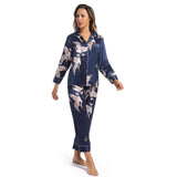 Women Silk Pajamas Set Crane Printed Ladies Gorgeous silk nightwear