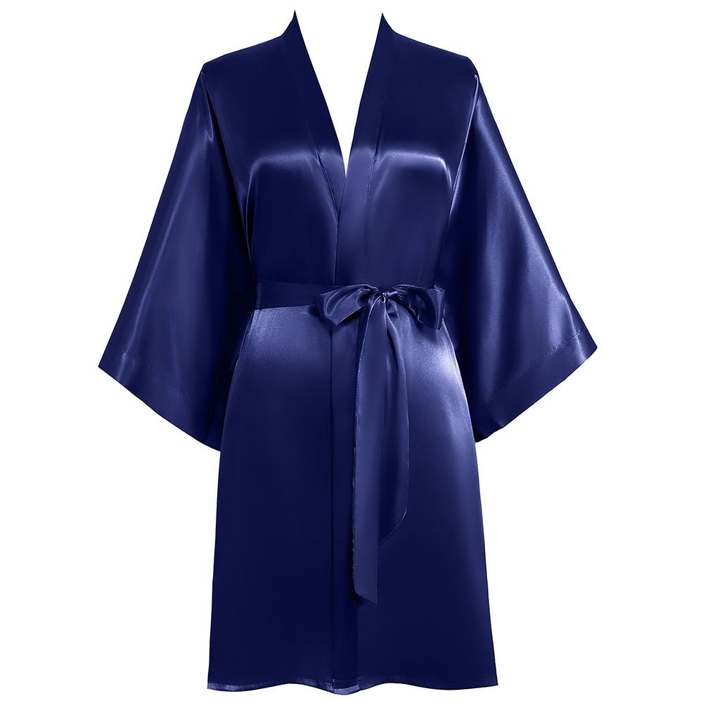 Classic Ladies Short Silk Robe 100% Mulberry Silk Robe With Belt Luxury Silk Bathrobe - slipintosoft