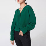 Women Silk Shirt 100% Mulberry Long Sleeves V Neck Work Silk Blouse