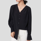 Women Silk Shirt 100% Mulberry Long Sleeves V Neck Work Silk Blouse