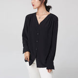 Women Silk Shirt 100% Mulberry Long Sleeves V Neck Work Silk Blouse