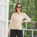 Women Long Sleeves V Neck Silk Blouse - slipintosoft