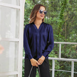 Women Long Sleeves V Neck Silk Blouse - slipintosoft