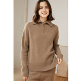 Women's 100% Cashmere Ribbed Polo Sweater - slipintosoft