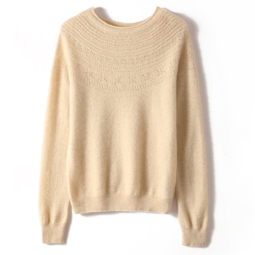 Women's 100% Superfine Cashmere Hollow-out knit Crewneck Sweater - slipintosoft