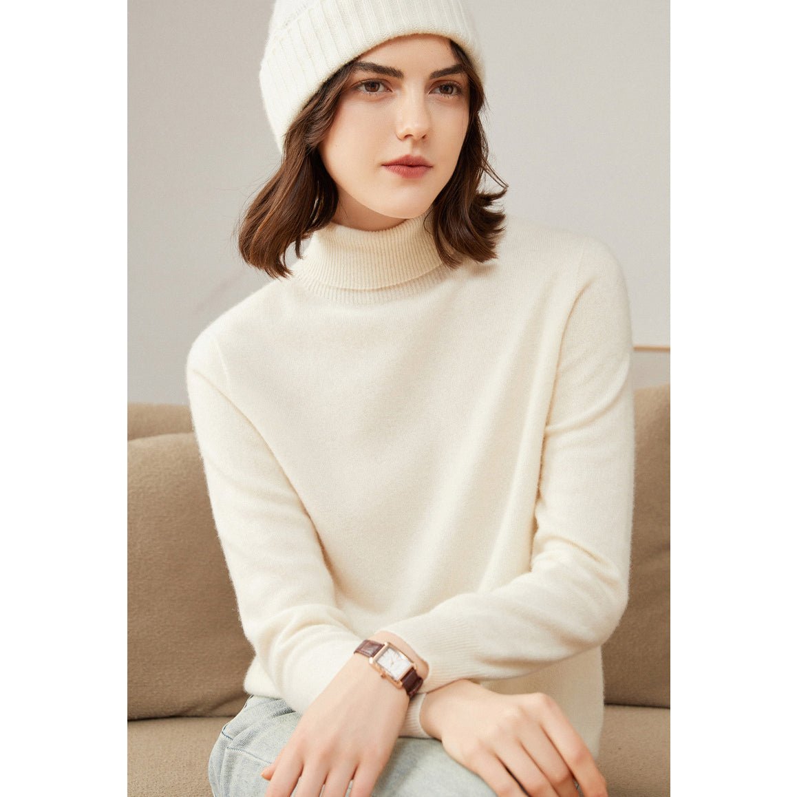 Womens Pure Cashmere Turtleneck Sweater Long Cashmere Pullover