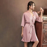 Women Two Pieces Silk Nightgown Robe Set - slipintosoft