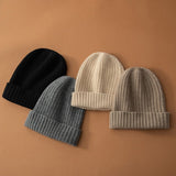 Womens and Mens Rib Knitted Cashmere Hats Warm Deep Cashmere Beanie - slipintosoft