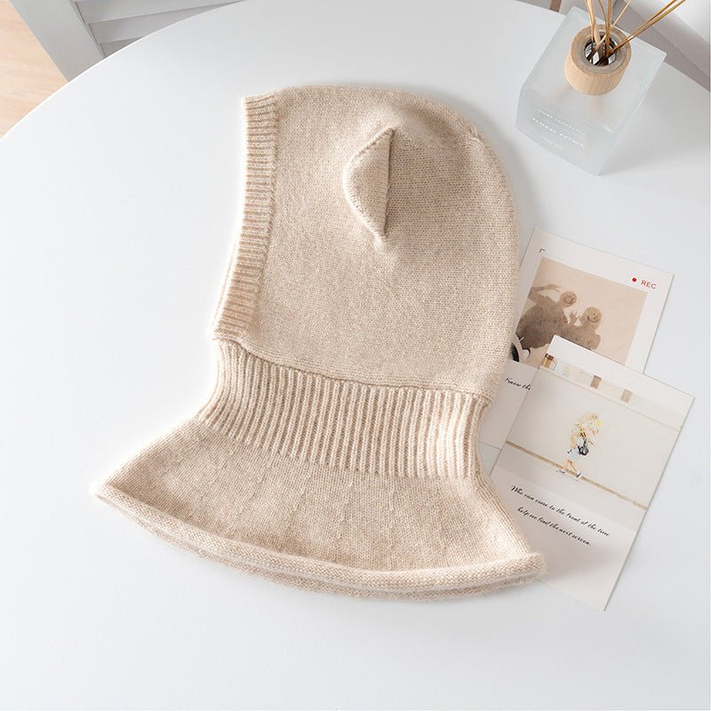 Womens Bear Ear Cashmere Balaclava Cute Cashmere Knit Hood