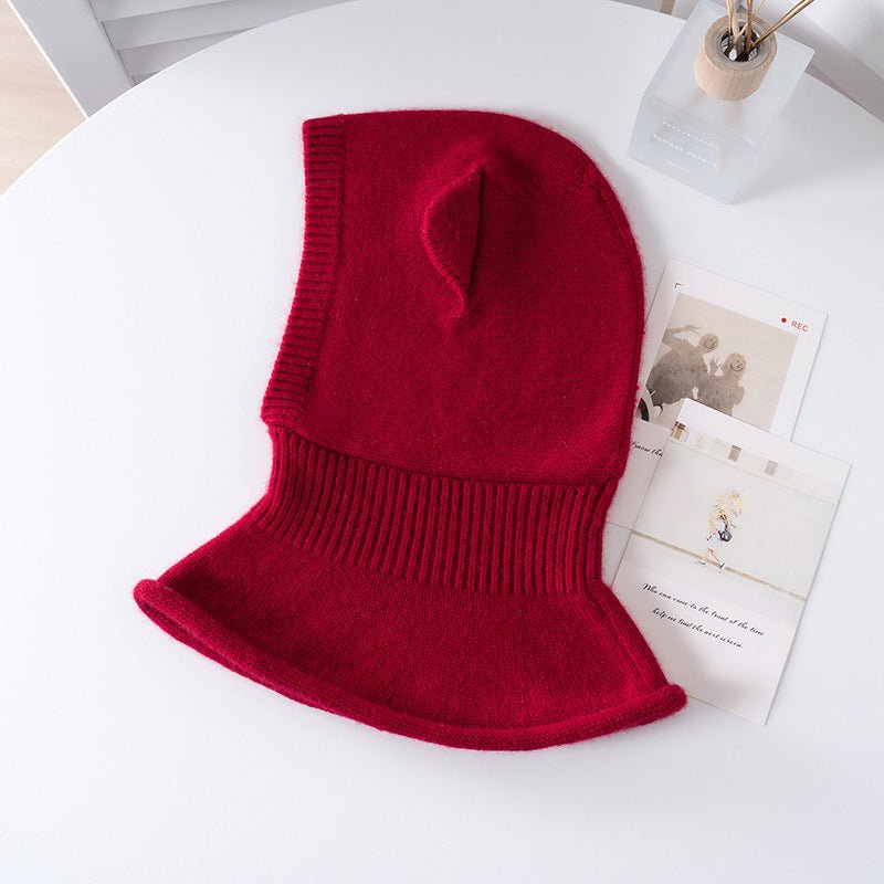 Womens Bear Ear Cashmere Balaclava Cute Cashmere Knit Hood