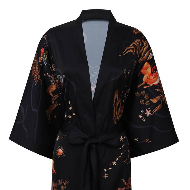 Women's Long Silk Kimono Robe with Belt Cute Deer Prints Silk Bath Robe All Sizes 4 Colors - slipintosoft