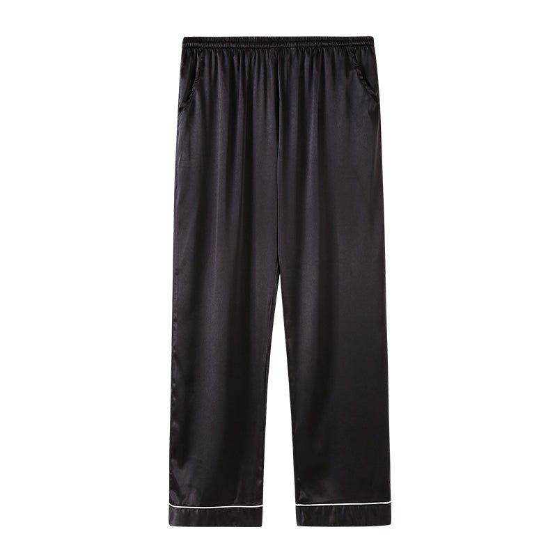 Women's Black Silk Pajama Pants with White Piping - slipintosoft