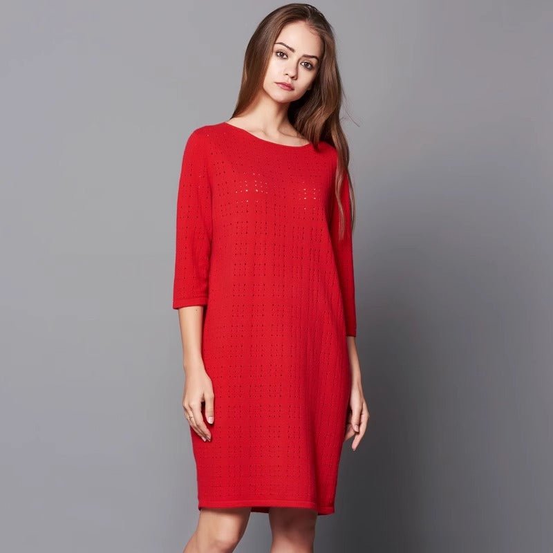 Womens Boat Neck Cashmere Dresses Half Sleeve Cashmere Sweater Dress - slipintosoft