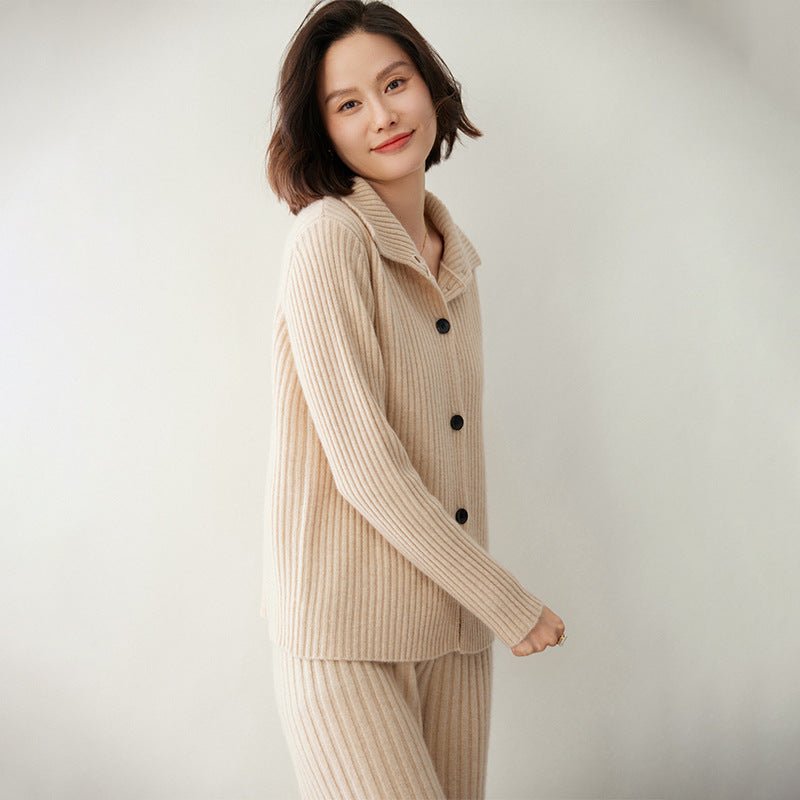 Women's Button-down Cashmere Cardigans Rib-Knit Solid Cashmere Coat - slipintosoft