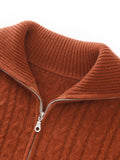 Womens Cable Knit Cashmere Cardigan Collared Full Zip Cashmere Sweater Jacket Brown XS