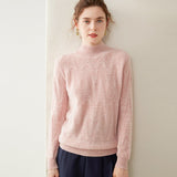Womens Cable Knit Cashmere Sweater Mock Neck Cashmere Pullover Ribbed Trim Pink XS