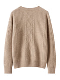 Womens Cable Knit Cashmere Sweater V Neck Ribbed Cashmere Pullover Jumper Taupe XS