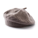 Womens Cashmere Beret Cashmere Slouchy Hat with Ribbed Band Multi Colors Taupe M