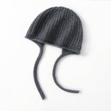 Womens Cashmere Bonnet Hat with Ties Winter Earflap Cashmere Knit Beanie