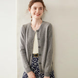Womens Cashmere Cardigan Crew Neck Ribbed Neckline Cashmere Knit Sweater Gary XS