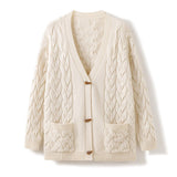 Women's Cashmere Cardigans with Pockets Horn Button Sweater Cardigan - slipintosoft