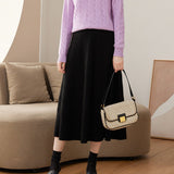 Womens Cashmere Knit Midi Skirt A-Line Pleated Cashmere Sweater Skirt Black XS