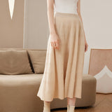 Womens Cashmere Knit Midi Skirt A-Line Pleated Cashmere Sweater Skirt Black XS