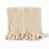 Womens Cashmere Neck Warmer Ribbed Knit Cashmere Snood with Ruffled Edge Beige M