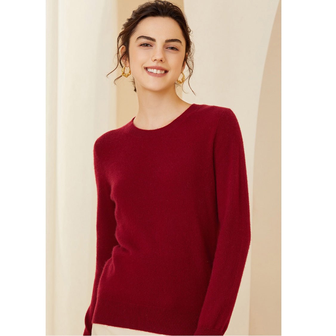 Womens Cashmere Crew Neck Sweater Long Sleeves Pullover Cashmere Tops