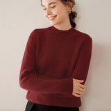 Womens Cashmere Sweater Textured Knit Long Sleeve Mock Neck Cashmere Pullover Angora Red XS