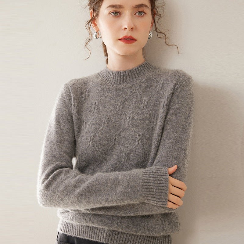 Womens Cashmere Sweater Textured Knit Long Sleeve Mock Neck Cashmere Pullover Gray XS