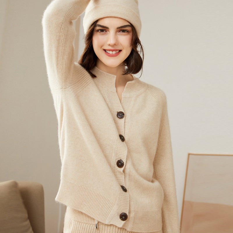 Women's Classic 100% Cashmere Button-Down Crewneck Cardigan - slipintosoft