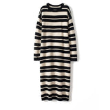 Women's Classic Striped Cashmere Dresses Crewneck Colorful Cashmere Dress - slipintosoft