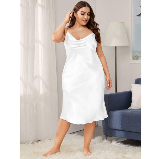 Women's Cowl Neck Plus Size Silk Nightgown Silk Slip Dress