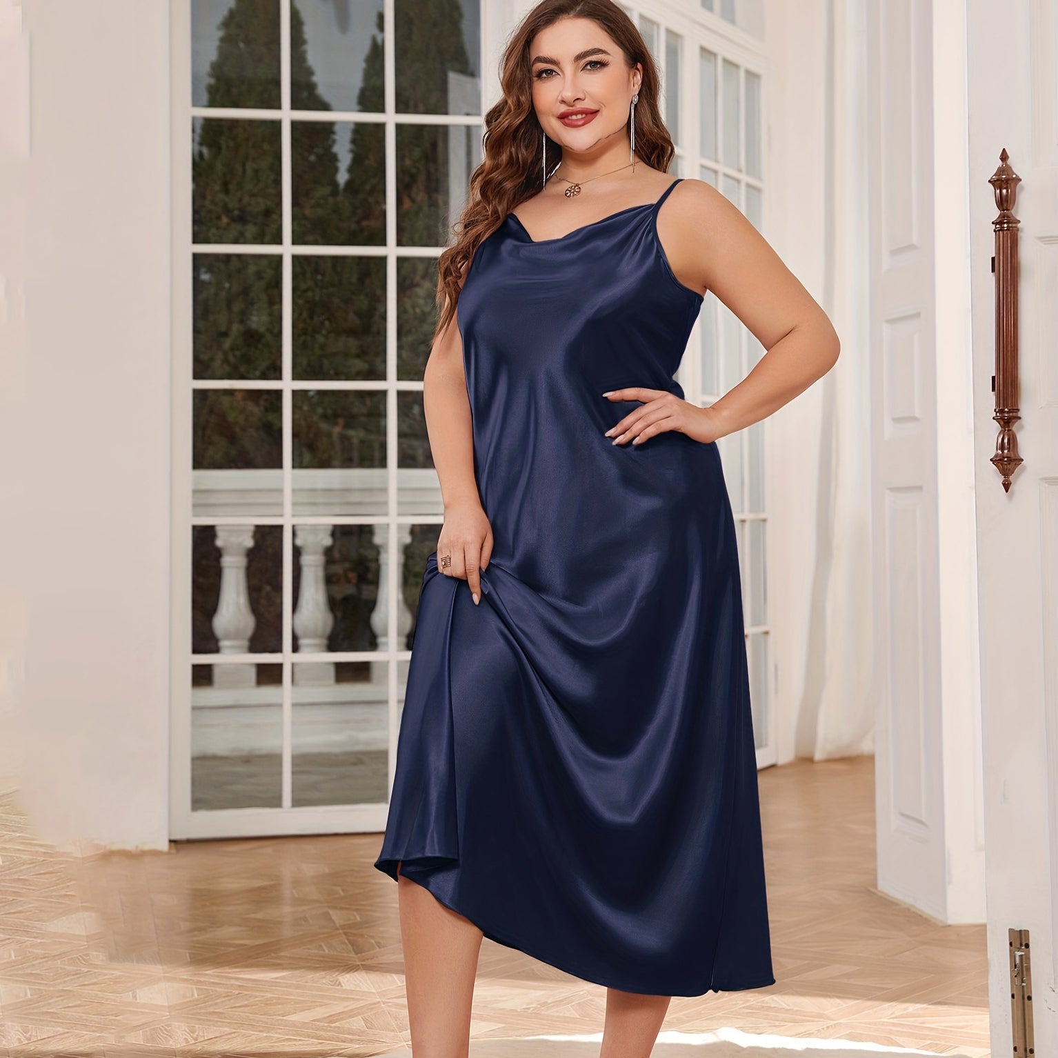 Women's Cowl Neck Plus Size Silk Nightgown Silk Slip Dress