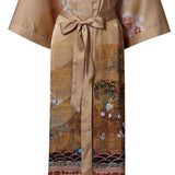 Women's Long Silk Kimono Robe with Belt Cranes Prints Landscape Painting Classic Both Robe - slipintosoft