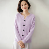 Women's Crew Neck Cashmere Cardigans Button-down Solid Cashmere Coat - slipintosoft