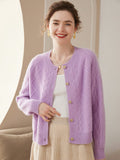 Womens Crew Neck Cashmere Cardigans Solid Cashmere Button - down Pullover Sweater - slipintosoft