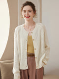 Womens Crew Neck Cashmere Cardigans Solid Cashmere Button - down Pullover Sweater - slipintosoft