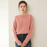 Womens Crew Neck Cashmere Raglan Sweater Cashmere Blouse Ribbed Hem Pink XS