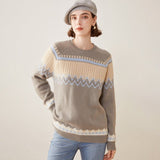 Women's Crew Neck Cashmere Sweater Knitted Mixed Color Cashmere Pullover - slipintosoft