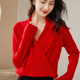 Womens Cashmere Wrap Sweater V - Neck Long Sleeve Cashmere Tops