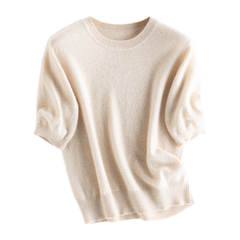 Women's Elbow Sleeve Cashmere Sweater Crew Neck Solid Knitted Cashmere Pullover - slipintosoft