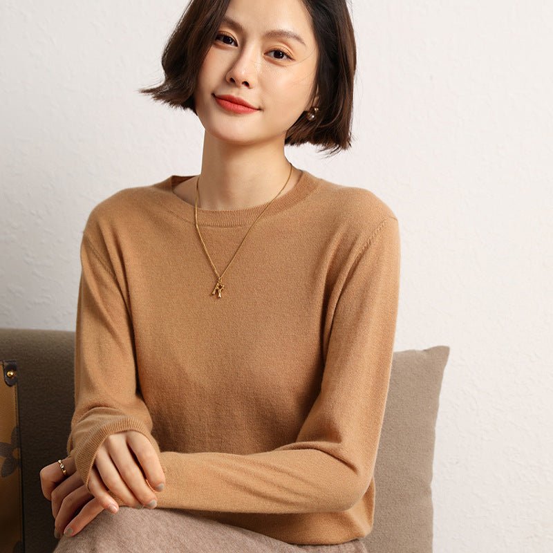 Women's Elegant Crewneck Cashmere Sweater Long Sleeves Sweaters - slipintosoft