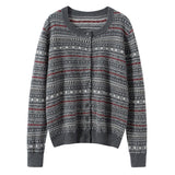 Womens Fair Isle Pure Cashmere Cardigan Crew Neck Button Up Cashmere Sweater Gray XS