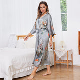 women's Flower Silk Kimono Robes Floral Printing  100% Silk Kimono