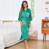 women's Flower Silk Kimono Robes Floral Printing  100% Silk Kimono