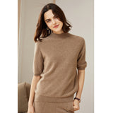 Women's Half-Sleeve Superfine 100% Cashmere Half Turtleneck Sweater - slipintosoft