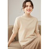 Womens Cashmere Mock Neck Sweater Half - Sleeve Superfine Sweater