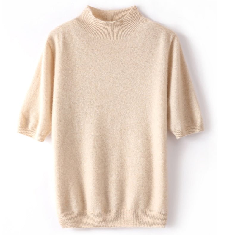 Womens Cashmere Mock Neck Sweater Half - Sleeve Superfine Sweater